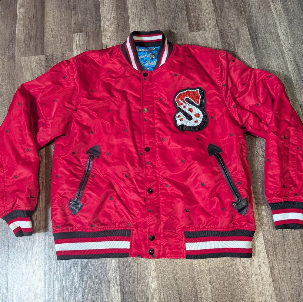 Sabit NYC vintage red beaded bomber jacket Size XL